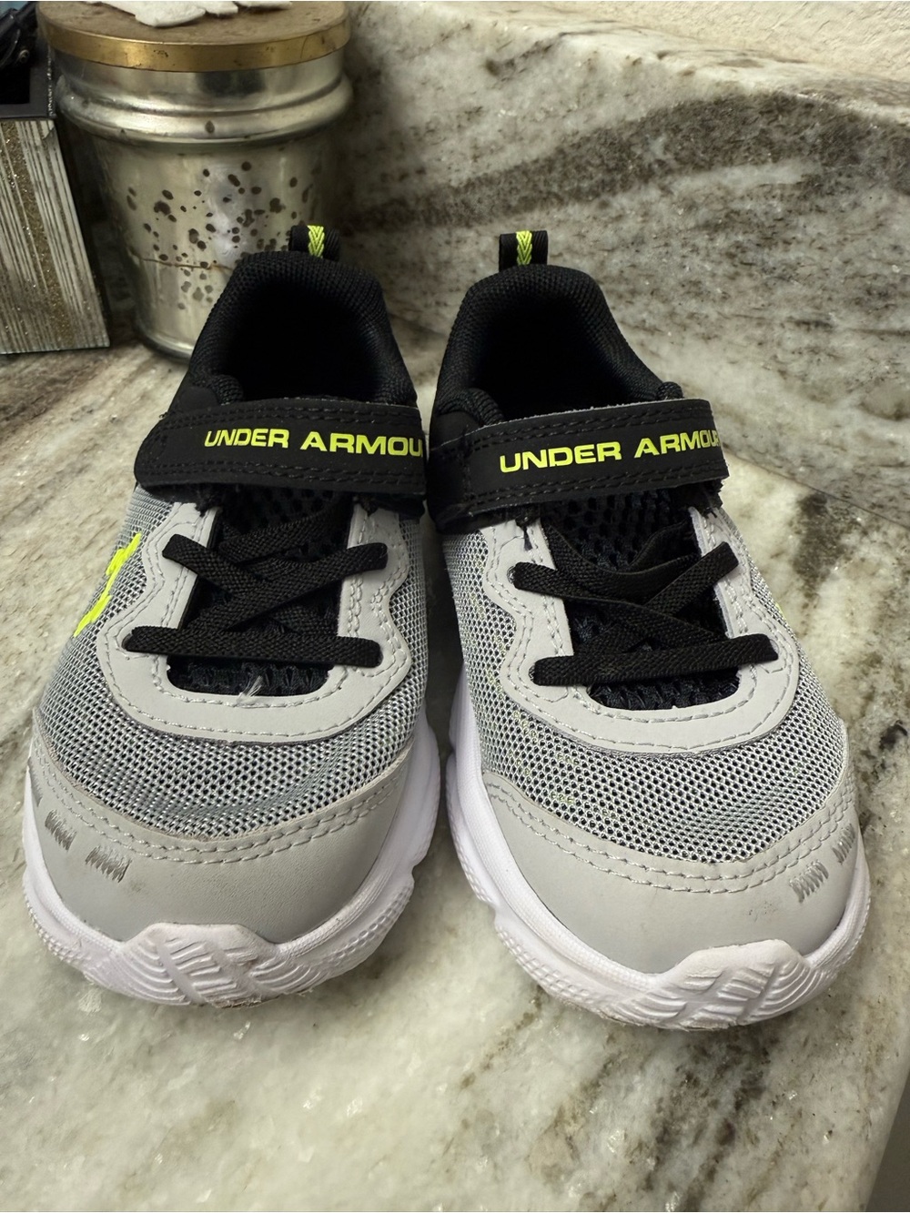 Under Armour Kids Gray, Black & Yellow Athletic Sneakers